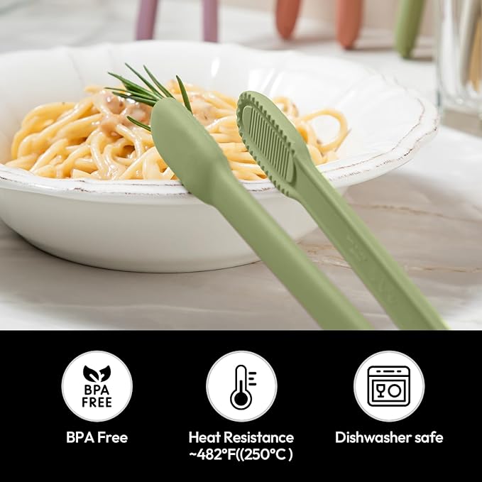 carrotez Silicone Cooking Kitchen Tongs, Anti-Slip,Non-Scratch Serving Tongs 9.25 Inches - Sage Green
