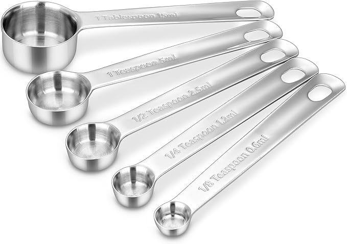 KEAWELL Premium 5-Piece 18/10 Stainless Steel Measuring Spoons Set – Durable, Stackable, Dishwasher Safe – Nesting Design for Baking & Cooking (Silver, 5PC Measuring Spoons)