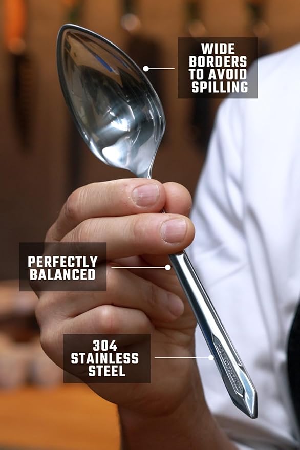 Dalstrong Chef's Utility Spoon - Silver 304 Stainless Steel - Professional Use - Corrosion Resistant - 1 TBSP 9 inch long - Tasting Plating Metal Spoon - Mirror Polish Satin Finish - Engraved Logo