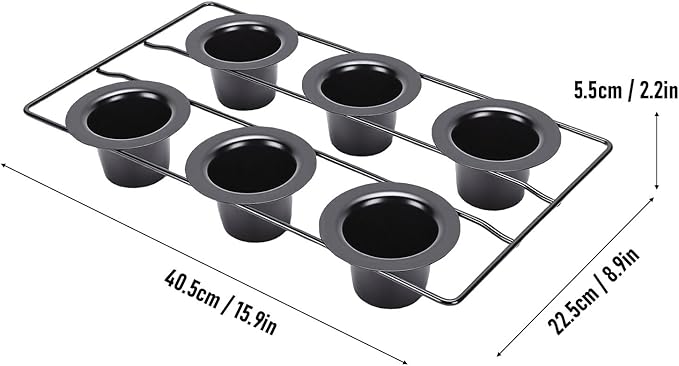 6 Cup Popover Pan, Non Stick Carbon Steel Bakeware with Wire Rack, Deep Tapered Cups Kitchen Supplies for Popovers Muffins