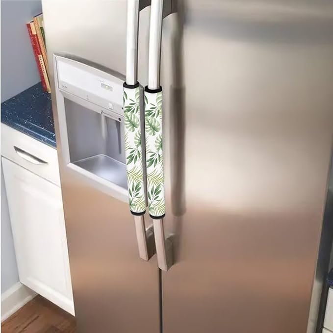 Refrigerator Door Handle Covers Set of 6 Universal Kitchen Appliance Decor Handle Protectors for Fridge, Microwave, Oven, Kitchen Cabinet, Dish Washer, Monstera Leaf Green