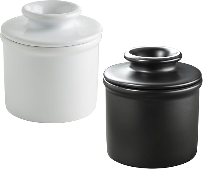 Butter Bell - The Original Butter Bell crock by L Tremain, a Countertop French Ceramic Butter Dish Keeper for Spreadable Butter, Glossy White + Matte Black