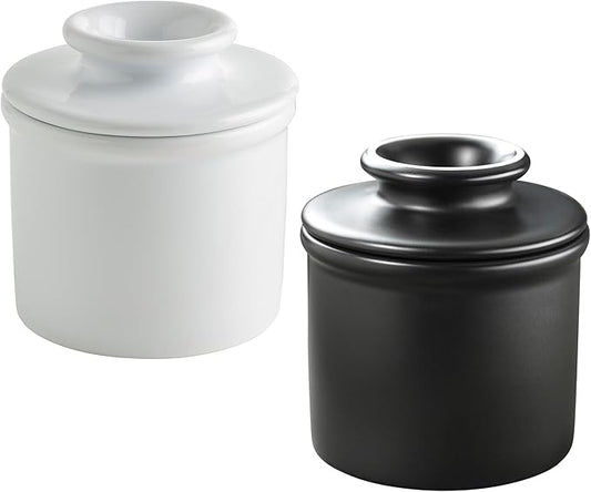 Butter Bell - The Original Butter Bell crock by L Tremain, a Countertop French Ceramic Butter Dish Keeper for Spreadable Butter, Glossy White + Matte Black