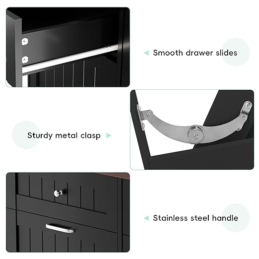 Betterhood Double Tilt Out Trash Cabinet with Power Outlet, 10 Gallon Trash Cabinet with Storage,Pet Proof Trash Can with 2 AC & USB Sockets for Kitchen,Living Room (Black, Double Door)