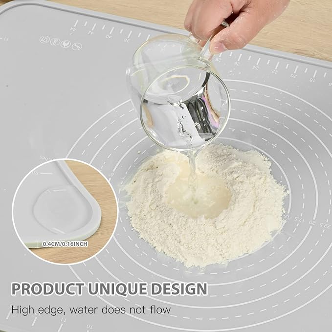 Silicone Pastry Mat 28"*20" Extra Thick Non Stick Baking Mat Food Grade Silicone Dough Rolling Bake Mat with Edge Heightening Light Grey