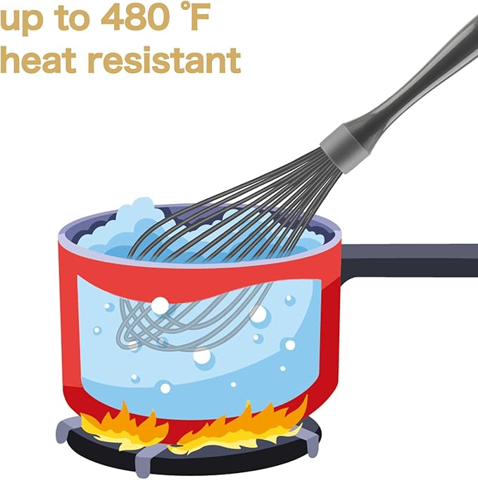Dishwasher Safe Whisk, Professional Whisks For Cooking Non-Scratch, Stainless Steel & Silicone Wisk, Plastic Rubber Whisk Tool For Nonstick Cookware Pans, Heat Resistant Whisk 12-Inch, Grey