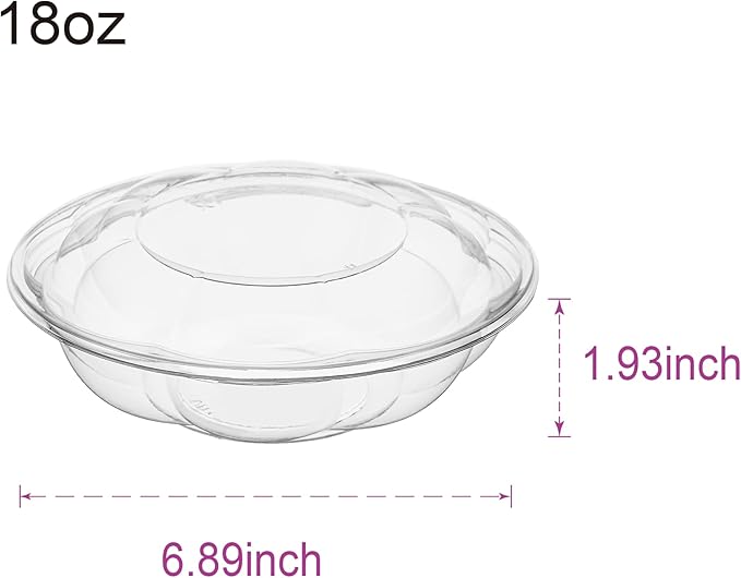 [18 oz. 50 Sets Clear Plastic Salad Bowls with Airtight Lids Disposable To Go Mixing Containers Serving for Fruit, Quinoa, Lunch and Meal Prep