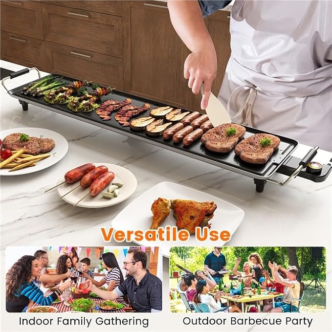 SIMOE 35'' Electric Teppanyaki Grill Griddle, BBQ Smokeless Grills, 2000W Indoor Outdoor Barbecue Griddles Table Top with Nonstick Surfaces and Adjustable 5 Temperature Setting