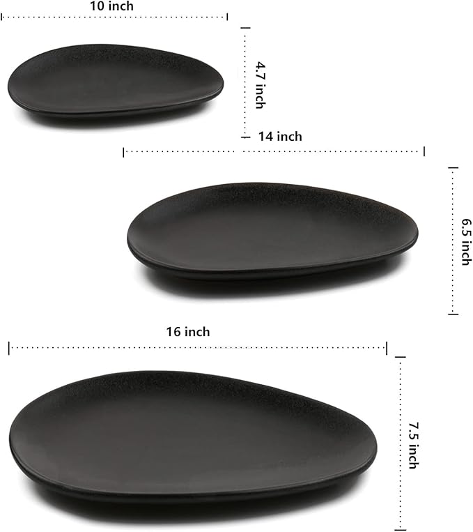 vicrays Large Oval Serving Platters, 16"/14"/10" Porcelain Serving Platters for Party, BBQ,Stackable Serving Trays Serving Plates for Appetizers, Sushi, Restaurant, Set of 3 (Black)`