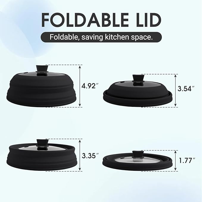 Microwave Splatter Cover Microwave Cover for Food 10.5 Inch Collapsible Glass Microwave Cover with Handle Silicone microwave splatter cover for Home Kitchen (Black)