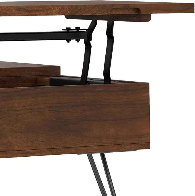 SIMPLIHOME Hunter Lift Top Coffee Table - 32 inch Wide Walnut Veneer and Metal Industrial Square Cocktail Table, Living Room Table with Dual Lift Tops, Hidden Storage and Hairpin Legs