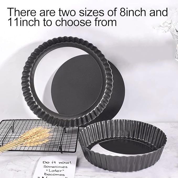 CALIDAKA Tart Pan Non-Stick Carbon Steel Quiche Pan Removable Bottom Pie Pans for baking Quiche Baking Dish(SIZE:8inch)