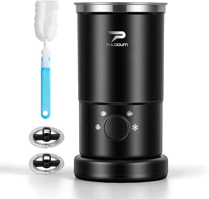 Electric Milk Frother and Steamer - 4-in-1 Automatic Coffee Steamer Frother with 10.5OZ (300ML) Capacity, Warm and Cold Foam Maker for Coffee, Latte, Cappuccino, Macchiato, and Hot Chocolate (Black)