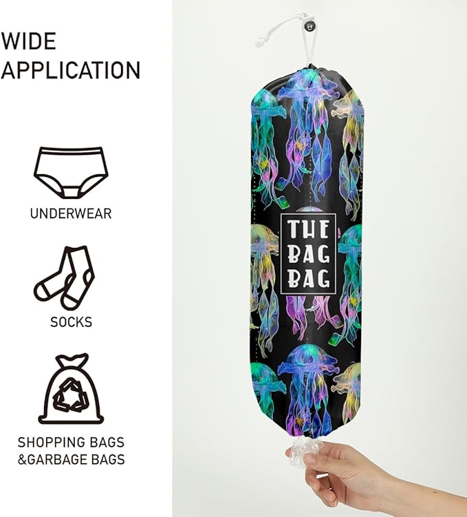 Reusable Grocery Plastic Bag Holde,for Home Kitchen Travelling Beach Camping Decor,Plastic Bag Organizer ， use 1 Pack，Marine life Jellyfish Pattern