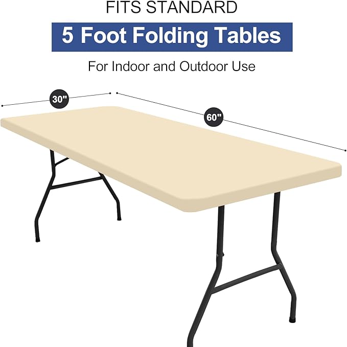 homing Rectangle Table Cloth Cover, Waterproof Polyester Elastic Fitted Tablecloth, Fits for 5 Foot Folding Tables, Washable Table Protector for Picnic, Camping, Outdoor (Champagne, 30" x 60")