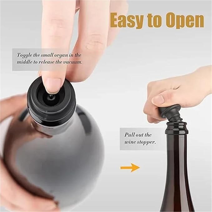 Wine Stopper 4 SET Wine Stopper With Vacuum Pump Preserver Aerator Rubber Black