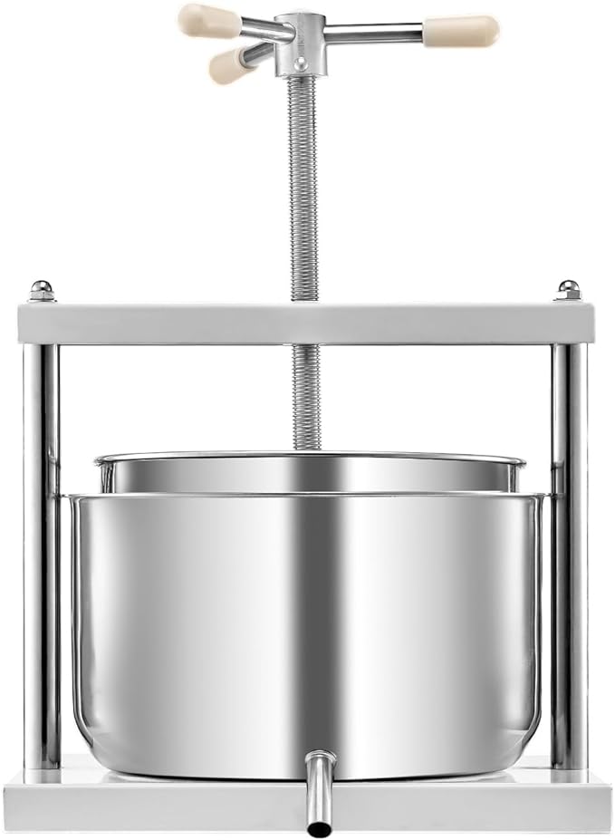 VEVOR 3.17 Gal/12L Fruit Wine Press, 2 Stainless Steel Barrels, Manual Juice Maker, Cider Apple Grape Tincture Honey Olive Oil Making Press with Triangular Handle for Outdoor Kitchen Home