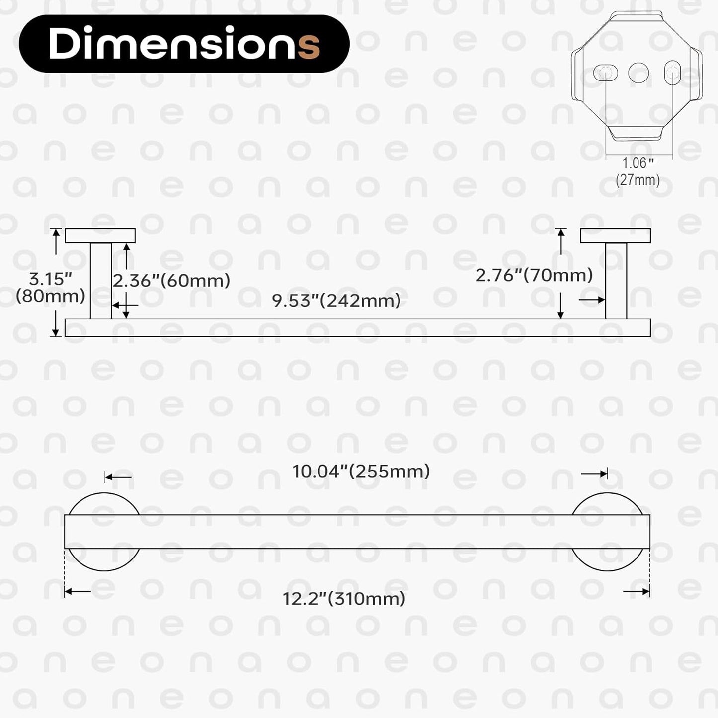 12 Inch Bathroom Towel Bar Bath Towel Rack Kitchen Towel Holder Towel Ring Wall Mounted SUS304 Stainless Steel Brushed Nickel AN4001BR-L12