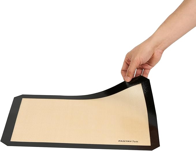 Restaurantware Baking Mat Pack of 1 Non-Stick 11.8"x15.7" Silicone Half Size Baking Mat, Rectangle Reusable Durable Oven-Friendly Anti-Slip Sheet for Kneading Rolling Shaping Dough, Tan and Black