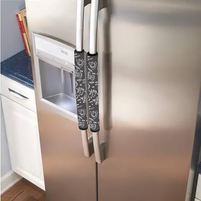 6 Pieces Refrigerator Door Handle Covers Protective Kitchen Appliance Decor Handles Anti-Skid Anti-Dust Protector Keep Off Dust Fingerprint, Coffee Bean Spoon Mocha Pot Print Coffee Time