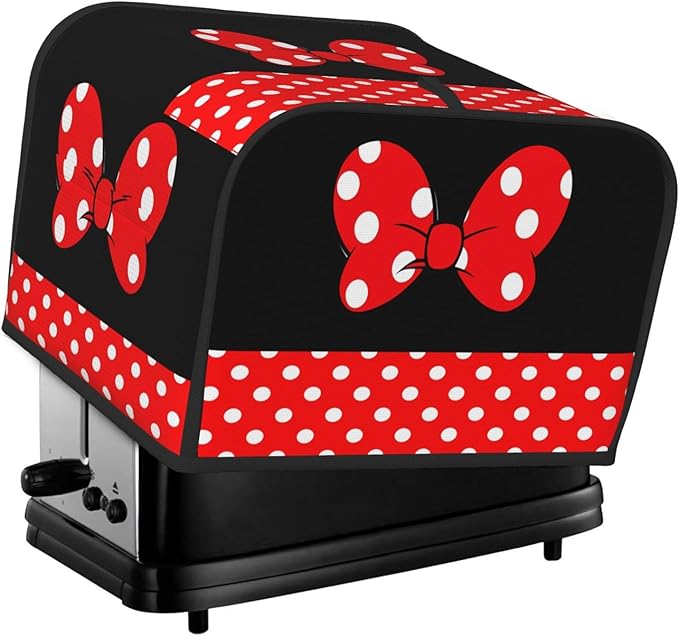Red Polka Dot Bow Covers for Toasters 4 Slice,Cute Funny Bread Machine Cover with Handle,Washable Stain Resistant Kitchen Small Appliance Cover Dining Decor