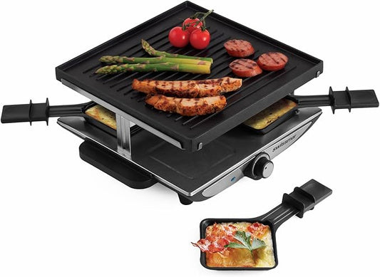 Swissmar Geneva Raclette Grill with Reversible Cast Aluminum Grill Top - Perfect for outdoor & Indoor Electric Raclette Grill & Griller - Barbeque Bonding - 4-Person