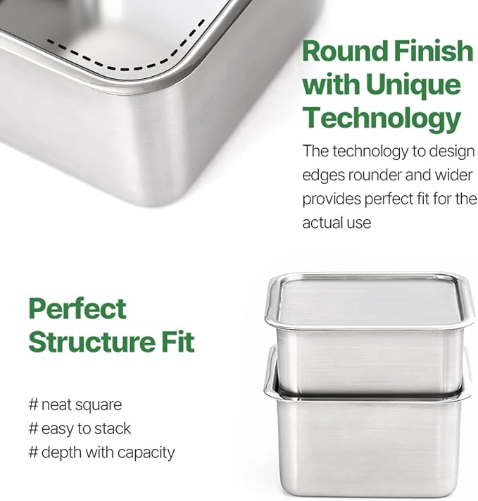CuBE Large 2PCS Set 1500ml 1050ml Stainless Steel Food Storage Containers With Lids and a Net Kitchen Appliances Dishwasher Safe Premium South Korea