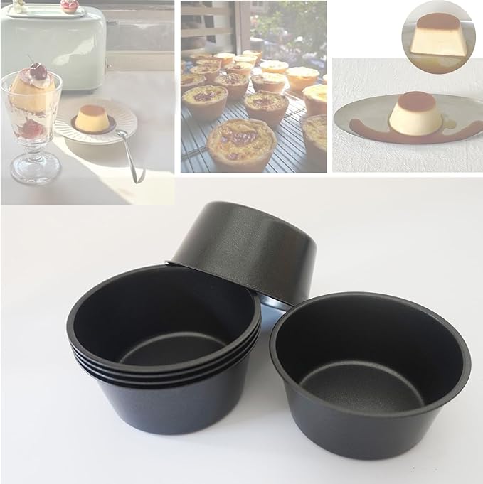 6PCS Carbon Steel Popover Pans, Nonstick Mini Yorkshire Pudding Pan, Muffin Cupcake Pans, Individual Egg Tart Molds, Baking Round Cake Cup - Black (3.1" x 1.4")