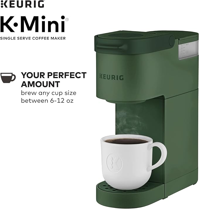 Keurig K-Mini Single Serve Coffee Maker with 6-12Oz Cup Sizes, Quick Brewing, and Removable Drip Tray (Evergreen, Renewed)
