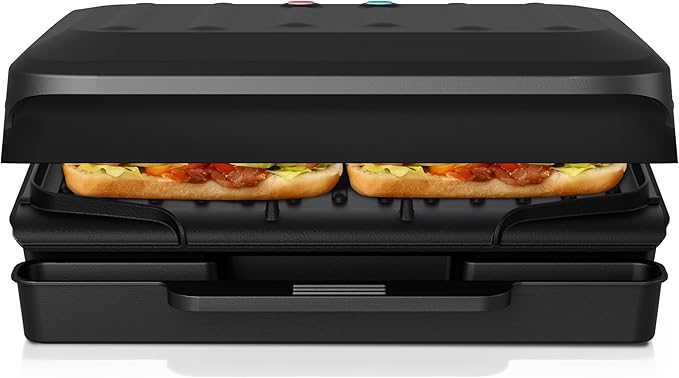KEINVE 2-Serving Electric Grill and Panini Press, Tilted Grilling Surface for Rapid Oil Drainage, Non-Stick Coating Easy to Clean