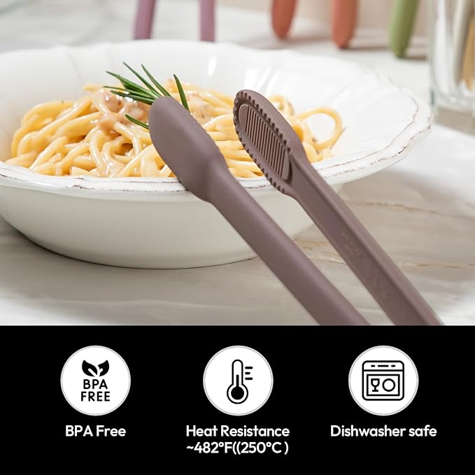 carrotez Silicone Cooking Kitchen Tongs, Anti-Slip,Non-Scratch Serving Tongs 9.25 Inches - Milk Cocoa