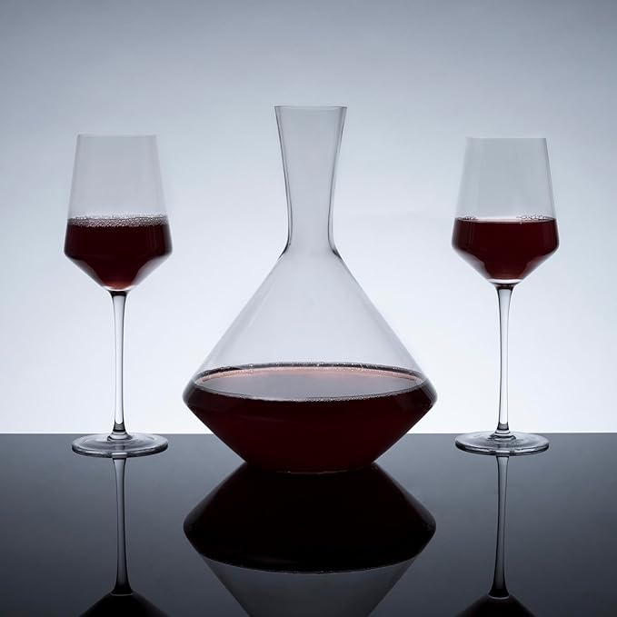 Viski Angled Wine Decanter, Lead-Free Crystal Carafe for Red and White Wine with Broad Base for Aeration, Elegant Large Pitcher for Wedding Gifts, Housewarming Essentials, 60 oz (1.8 L), Set of 1