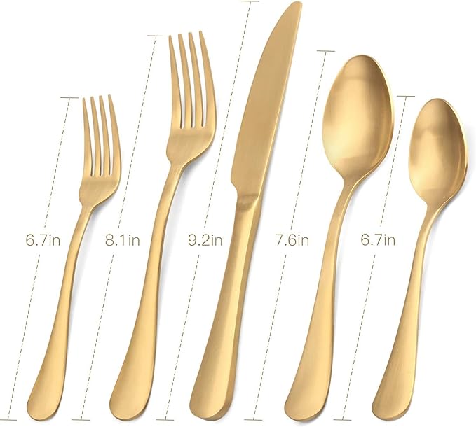 SHARECOOK Satin Finish 40-Piece Stainless Steel Flatware Set, Matte Gold Silverware, Dishwasher Safe