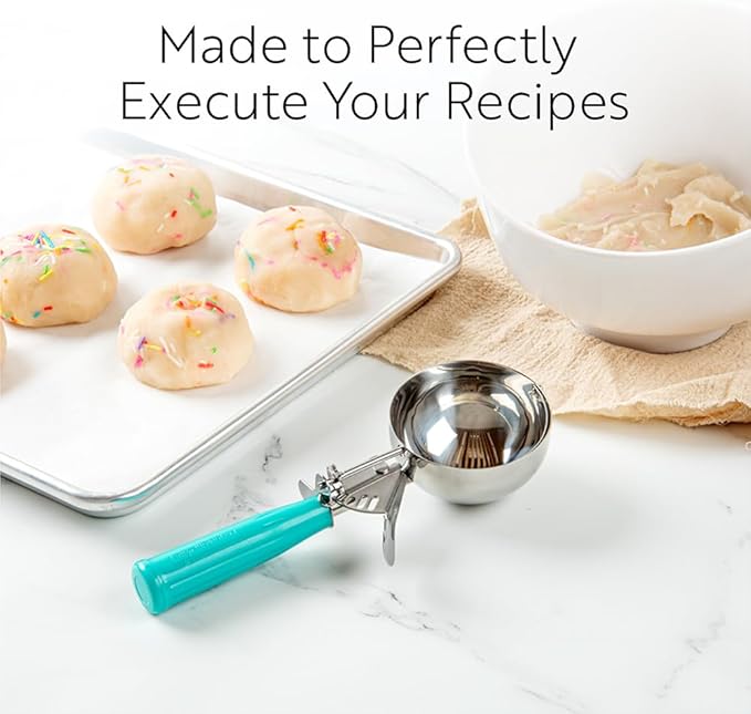 Restaurantware 1.75 Ounce Portion Scoop, 1 Trigger Release Stainless Steel Cookie Scoop - With Red Handle, Stainless Steel Disher, For Portion Control, Cookie Dough, Cupcake Batter, Or Ice Cream