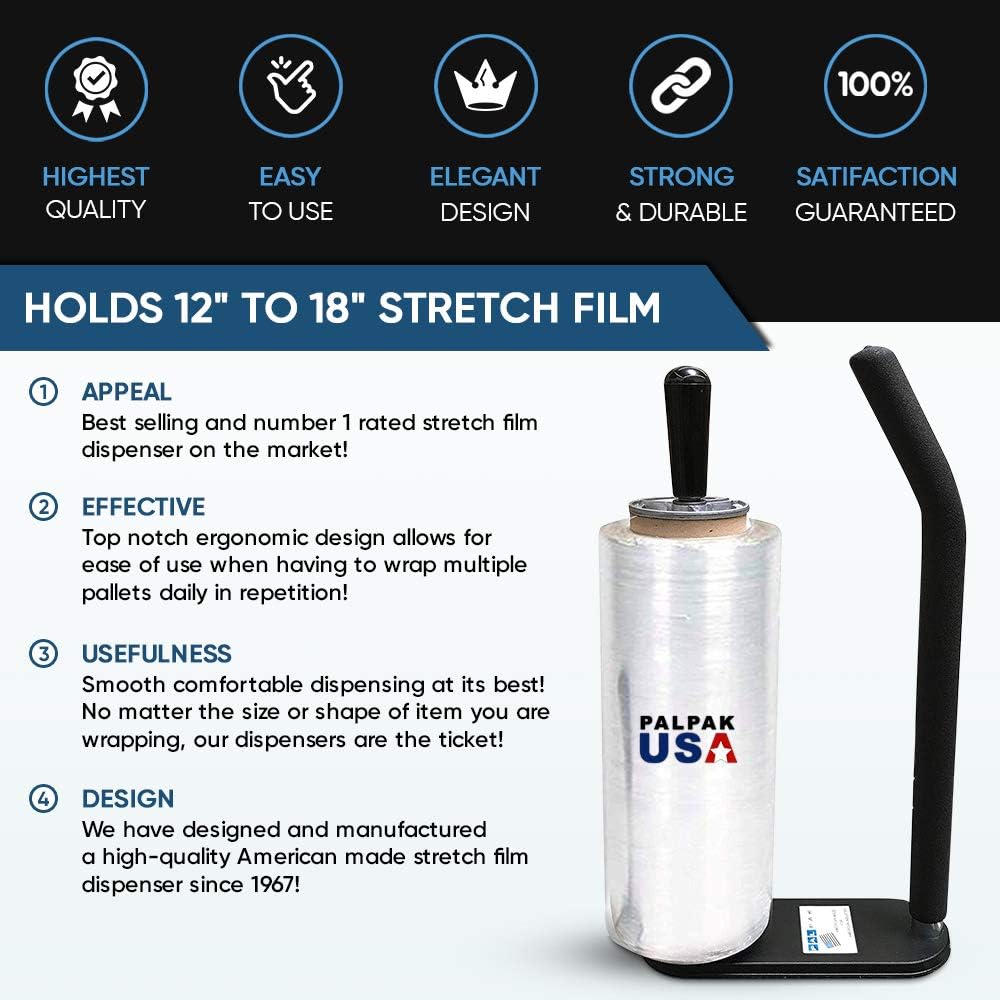 300 BACKSAVER - Best Selling Stretch Film Dispenser with Extended Handle, Industrial Strength for Packing Wrap, Holds 14"-20" Rolls with Adjustment Furniture, Boxes & Pallets (1 Pack)