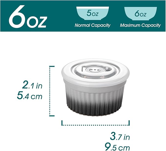 vancasso 6 oz Ramekins with Lid, Porcelain Creme Brulee Souffle Dishes,Set of 6, Grey Pudding Custard Cups Ramiken for Baking, Dishwasher and Oven Safe