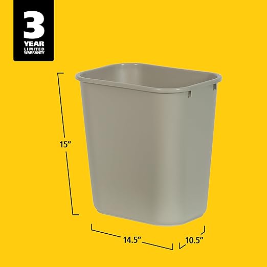 Rubbermaid Commercial Products Resin Wastebasket/Trash Can, 7-Gallon/28-Quart, Beige, Plastic, for Bedroom/Bathroom/Office, Fits Under Desk/Sink