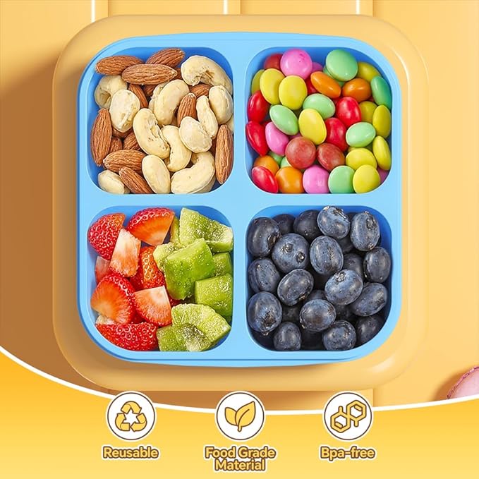 6 Pcs Snack Box Container Set, Reusable 3&4 Compartment Meal Prep Snack Containers for Adults Kids Toddler, BPA-Free Divided Lunchable Container for School, Work and Travel (5 Color)