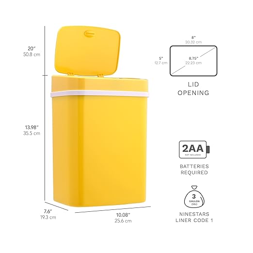 Touchless Motion Sensor Trash Can with Sealing Lid Automatic Soft Close Silent Bathroom Kitchen Office Waste Bin Narrow Rectangular ABS Hands Free Smart Home Garbage Container (Yellow)