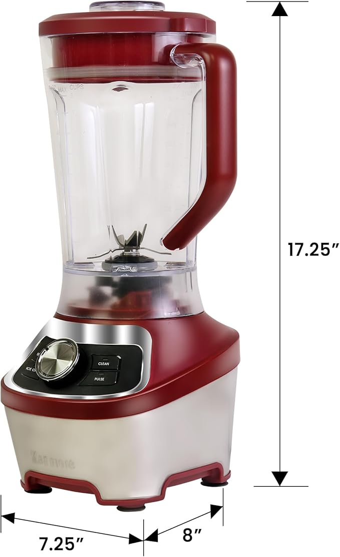 Kenmore Countertop Blender – Electric Mixer for Smoothies, Ice Crush & Pulse Function, Heavy Duty Tritan plastic Pitcher licuadora With 6 Speed, Kitchen Appliance, Dishwasher-Safe Jar, Red