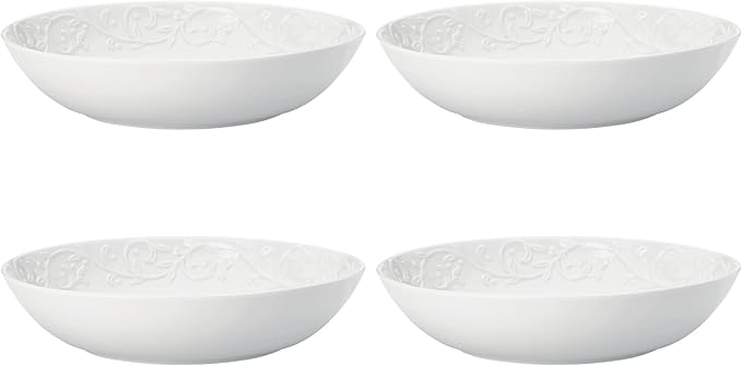 Lenox 895726 Opal Innocence Carved Pasta Bowls, Set Of 4, Service For 4, 2 x 9-Inch Diameter