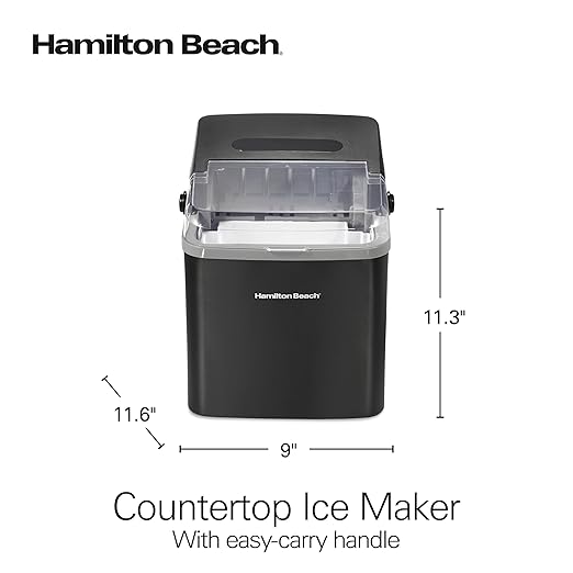Hamilton Beach Portable Bullet Countertop Ice Maker Machine, Makes 26 Lbs/Day, 9 Cubes Every 6 Minutes, Self-Clean Function, for RV, Office, Kitchen, Dorm, Makes 2 Sizes, Black (86151)