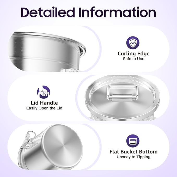 304 Stainless Steel Airtight Canister for Kitchen, 1.59Gal Canisters Container with Lids and Sturdy Locking Clamp,Bucket Food Storage Containers Airtight for Flour Coffee Bean Tea (6L)