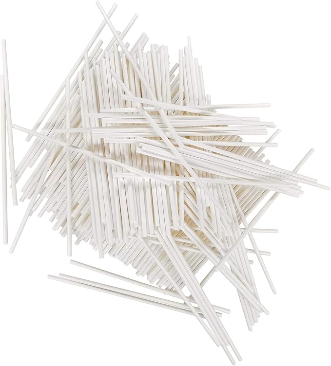 200 Count 5 INCH White Paper Lollipop Sticks,Cake Pop Sticks,Sucker Sticks for Cookies,Rainbow Candy,Chocolate,Cake Topper(Dia 4mm)