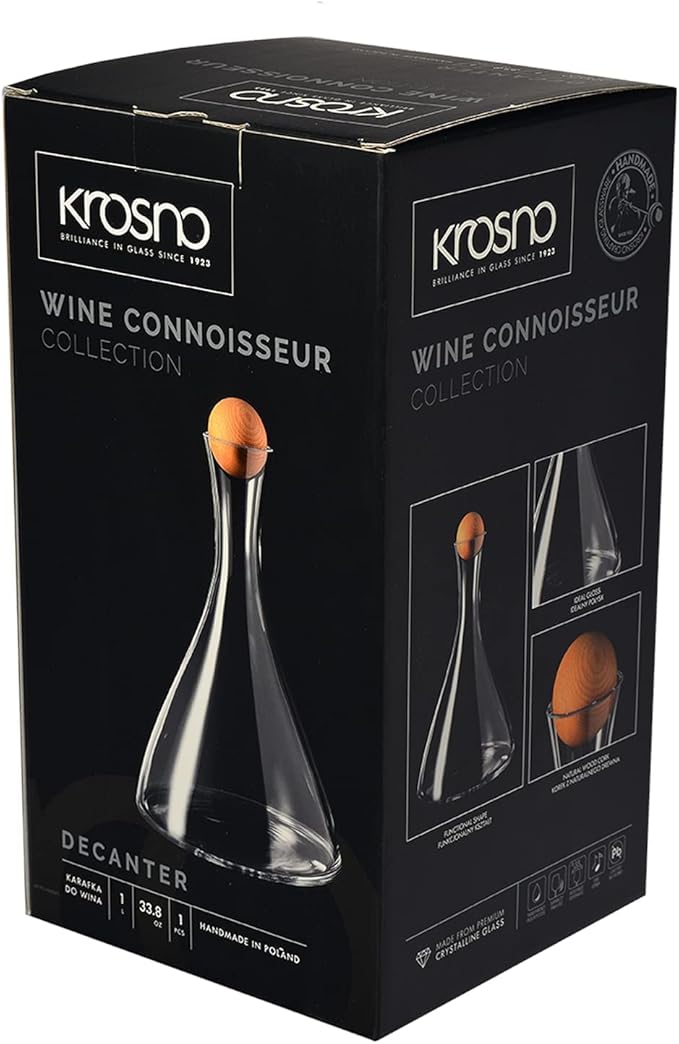 Krosno Wine Carafe Red Wine Decanter | 33.8 oz | Avant-garde Collection | Perfect for Home, Restaurants and Parties | Lead-Free Crystal Glass