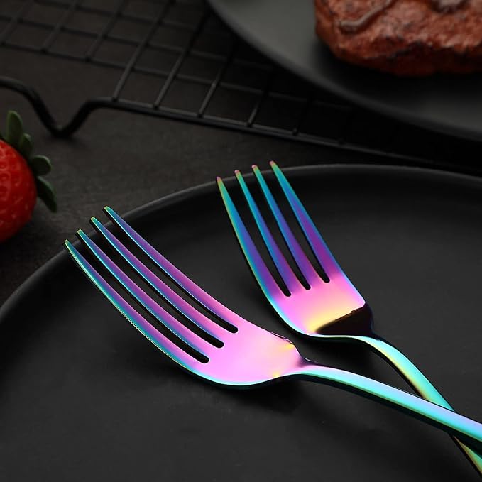 Rainbow Silverware Set Flatware Cutlery - 30 Pieces Stainless Steel Colorful Utensils, Tableware Set Service for 6, Include Knife/Fork/Spoon, Reusable, Mirror Polished, Dishwasher Safe