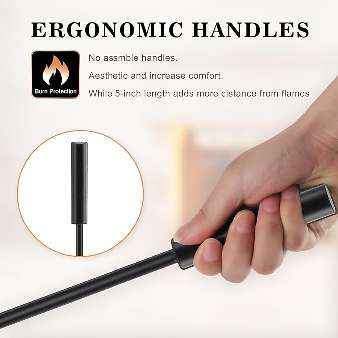 Gtongoko 29 Inch 5 Pieces Fireplace Tools Set with Stand, Outdoor Fire Tools for Fireplace with Poker, Shovel, Brush, Tong and Base, Fireplace Accessories Fire Place Set Tools, Black