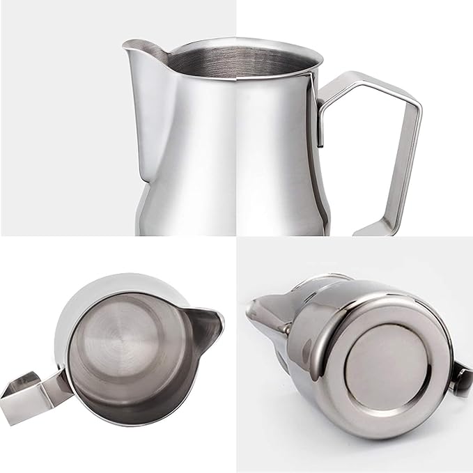 Easyworkz Espresso Steaming Pitcher Stainless Steel 15 oz Latte Art Cup, Bundled with Easyworkz Retro Stainless Steel Coffee Spoon With Black Walnut Handle,10g - Measuring Spoon (Gunmetal)
