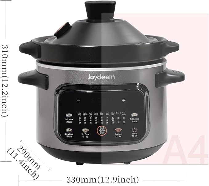 Joydeem 4 Quart Electric Stew Pot, 500W Multi-Functional Cooking Pot with Ceramic Inner, Soup, Porridge, Stew, Braise, with Auto Keep Warm & Timer DDG-A400