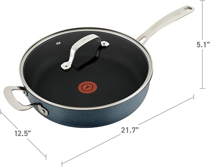 T-Fal Platinum Nonstick Jumbo Cooker 5 Quart Induction Oven Broiler Safe 500F Cookware, Pots and Pans, Dishwasher Safe Slate